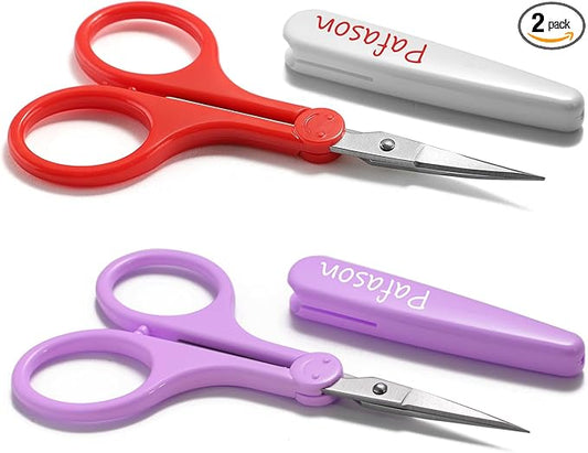 PAFASON Sharp Point Craft Scissor Set 2 PC Straight Curved for Scrapbooking Quilting DIY Sewing Knitting Embroidery Cross Stitch Crochet Thread Yarn Paper Detail Cutting Stainless Steel Safety Case