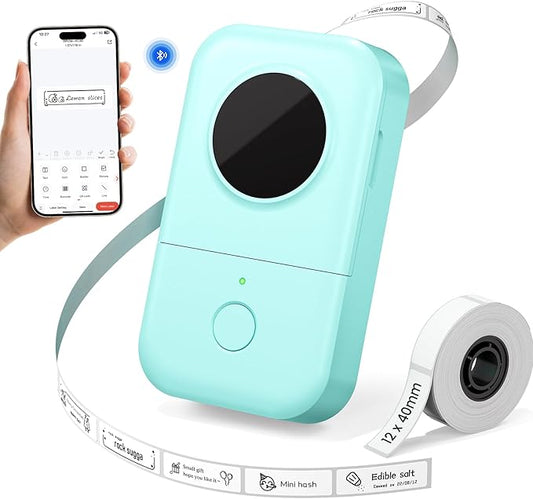 Phomemo Label Maker Machine with Tape, D30 Mini Bluetooth Label Printer, Versatile App with with 1000+ Symbols and 60+ Borders, Portable Label Maker for School Supplies, Home, Office, Green