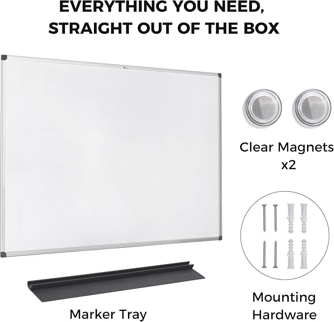 TOWON Magnetic Dry Erase Whiteboard 48x36 in, 4x3 ft, Silver Aluminum | Large white board for wall with marker tray and 2 magnets, for office, classroom and home