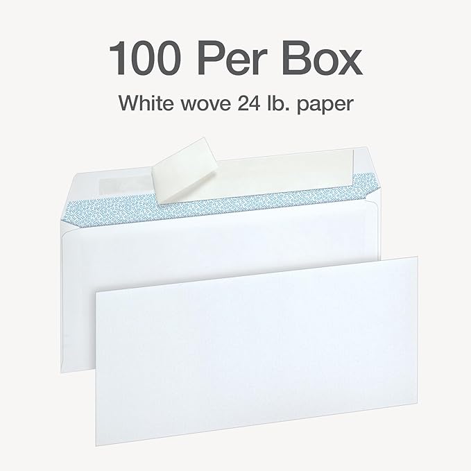 Columbian #10 Security Envelopes, 100 Pack, Self Seal Envelopes for Home, School, and Business Mailings, No Window, 4-1/8 x 9-1/2 Inches, Durable 24 lb White Paper