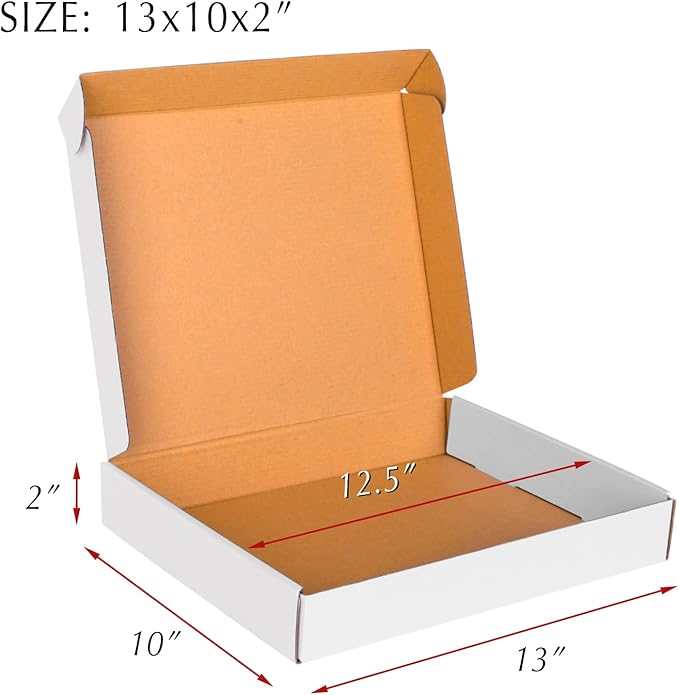 13x10x2 White Cardboard Boxes - 30 Pack, Shipping & Mailing Boxes, Corrugated Packaging