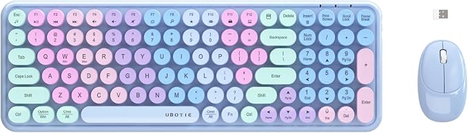 UBOTIE Wireless Keyboards and Mouse Combo (Purple Rainbow) | Colorful Gradient Rainbow Color Retro Typewriter Flexible Keyboard, 2.4GHz Connection and Optical Mouse for PC Wins Mac