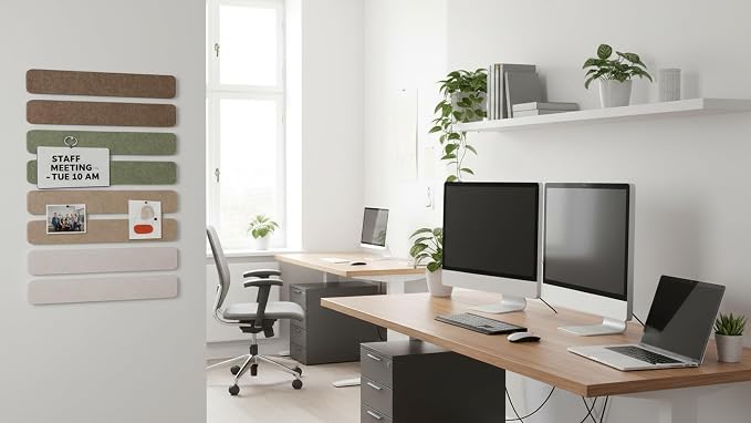 Small Cork Board Strip for Office, 1/2'' Corkboard Strips for Walls | Self Adhesive, Peel and Stick, Frameless, Renter Friendly, Removable, Wall Decor, 1700g/m² Dense Felt, 12*2'', 8Pcs, 50 Pins