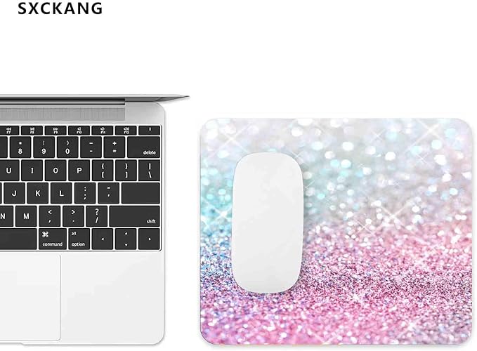 Pink Blue Sparkly Mouse Pad Cute, Rubber Glitter Bling Gradient Mousepad for Kids Girls, Rectangle Non-Slip Small Mouse Pads for Laptop Computer, 9.5 X 7.9 Inch