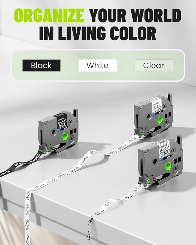 Replacement for Brother P Touch Label Tape 12mm TZe-131 TZe-231 TZe-335 | 0.47" Laminated Colored Label Maker Tape Refills, Compatible with PT-D210 D220 H110 D400 D410, Clear/White/Black, 3-Pack