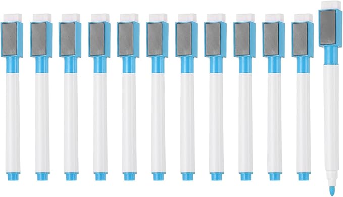 PATIKIL Magnetic Whiteboard Pen, Fine Tip Dry Erase Light Blue White Board Markers with Eraser Whiteboard Calendar Supplies for Classroom Office, 12 Pcs, 0.5-1mm Tip