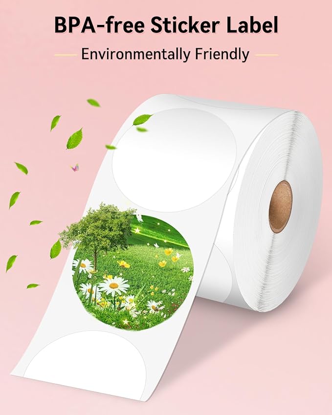 Phomemo Genuine 2” White Circle Thermal Labels, 2x2 Self-Adhesive Round Sticker Label, Circular Direct Labels Compatible with Phomemo 241bt, Labels Printer, 750 Labels/Roll, White,Commercial Grade