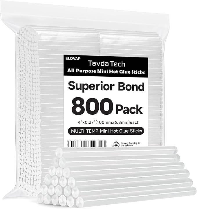 ELDVAP Clear Mini Hot Glue Sticks 800 Count - 0.27"D, 4"L, All-Temperature for Most Mini Glue Guns, Multipurpose Craft & Repair Sticks, Ideal for Christmas DIY & Holiday Decorations