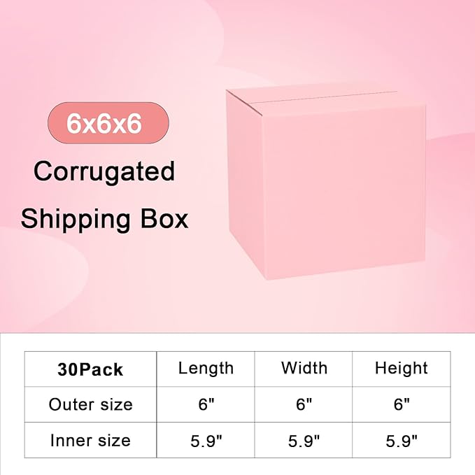6x6x6 Pink Shipping Boxes for Small Business, 30 Pack Corrugated Cardboard Box, Small Boxes for Shipping Packing