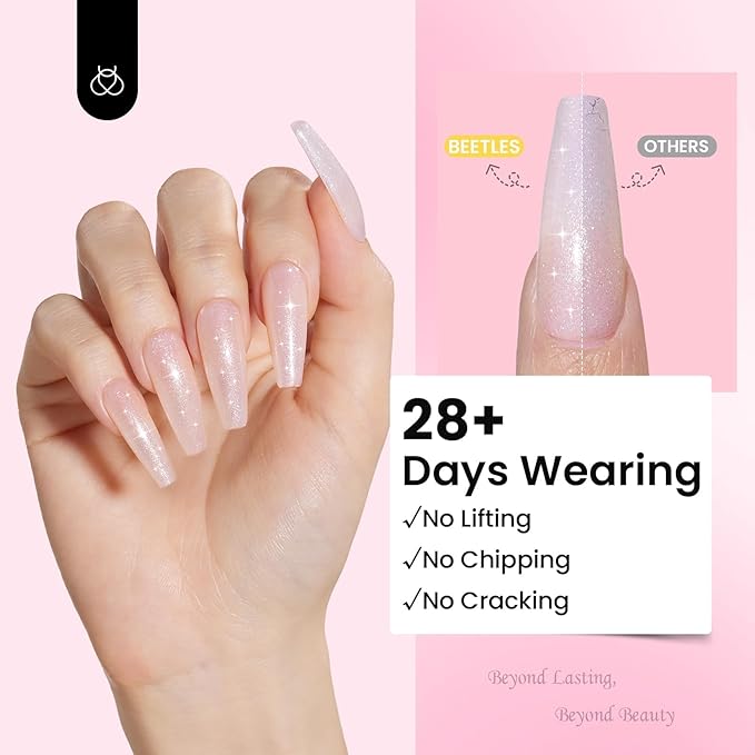 Beetles Hard Gel for Nails Kit,3 Colors Clear Nude Glitter Sculpted Gel, Nail Extension,Sculpting,with Long Square Half Cover Nail Tips for Salon Pros Women,Nude Pink&Clear Builder Gels,UV&LED Cured