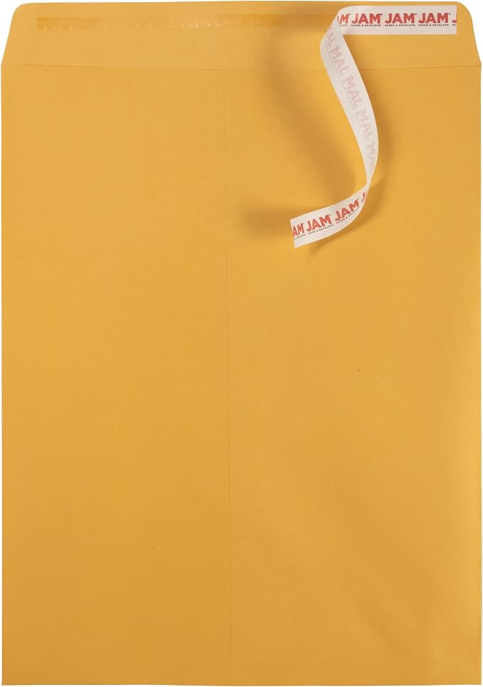 JAM PAPER 12 x 15 1/2 Open End Catalog Envelopes with Peel and Seal Closure - Brown Kraft - Bulk 500/Box