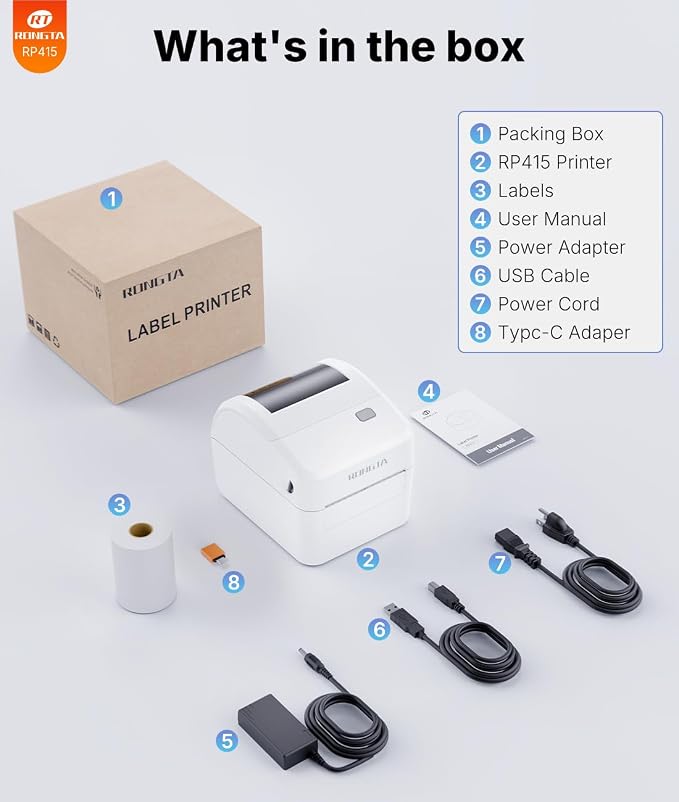 Rongta Thermal Shipping Label Printer, Wireless 4x6 Bluetooth Label Sticker Printer for Shipping Packages for Small Business,Compatible with Windows macOS Android and iOS