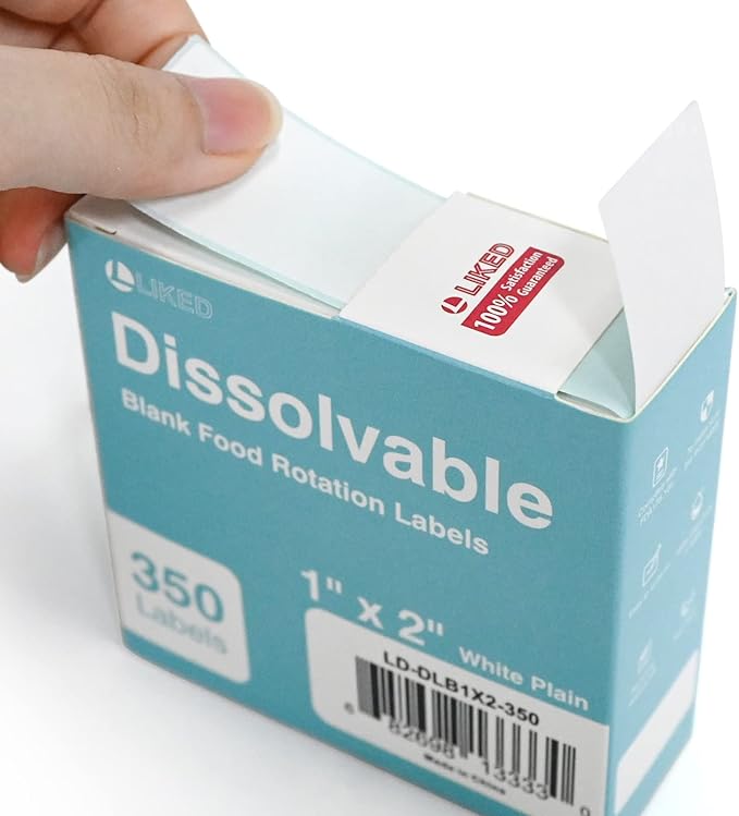 L LIKED Blank 1 x 2 Inch Dissolvable Labels for Food Rotation Prep roll of 350 (2 Rolls)