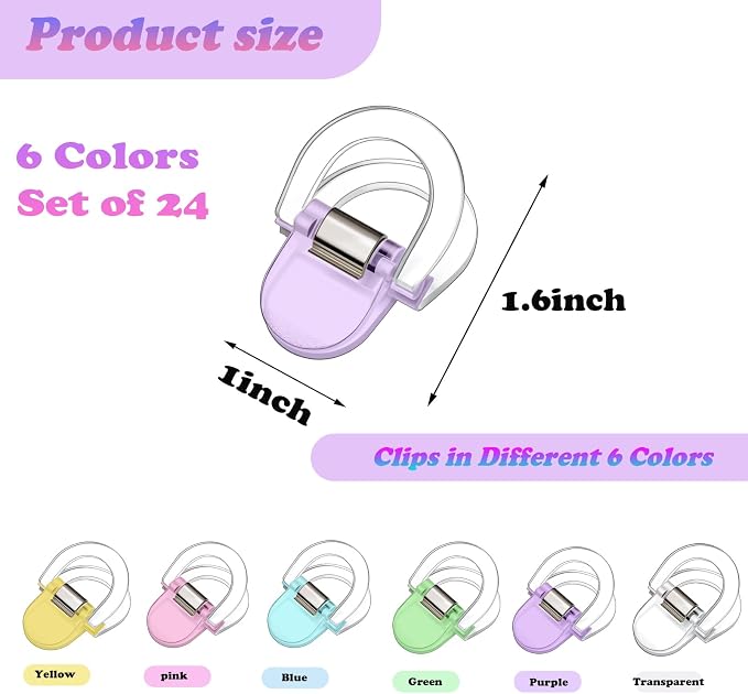 24Pack Colourful Binding Clips & Paper Clips,Medium Paper Clips 1.6*1Inch. | Reusable Medium clips，Binder Clips Paper Clamps for Office, Home ,School and Business