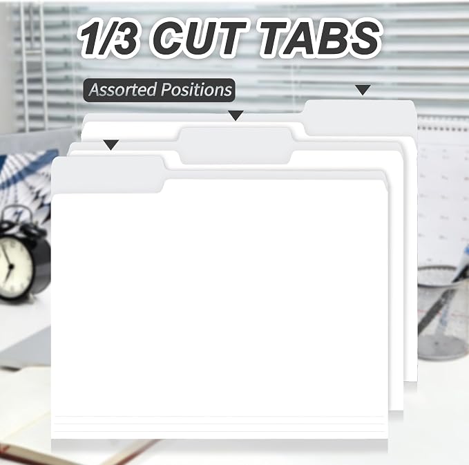 100 Packs White File Folder,Paper File Folders Letter Size,1/3-Cut Tabs,8.5x11 Manilla File Folders for Office Filing,School Projects and Home,Organizer Documents
