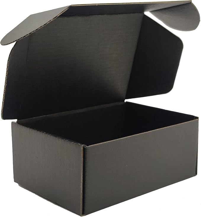 6x4x2 Shipping Boxes Set of 75, Black Mailer Corrugated Cardboard Box | for Packaging, Literature, Packing, Mailing, Storage, Small Business, Moving, Gift, Supplies, Quick Fold, Tab Locking