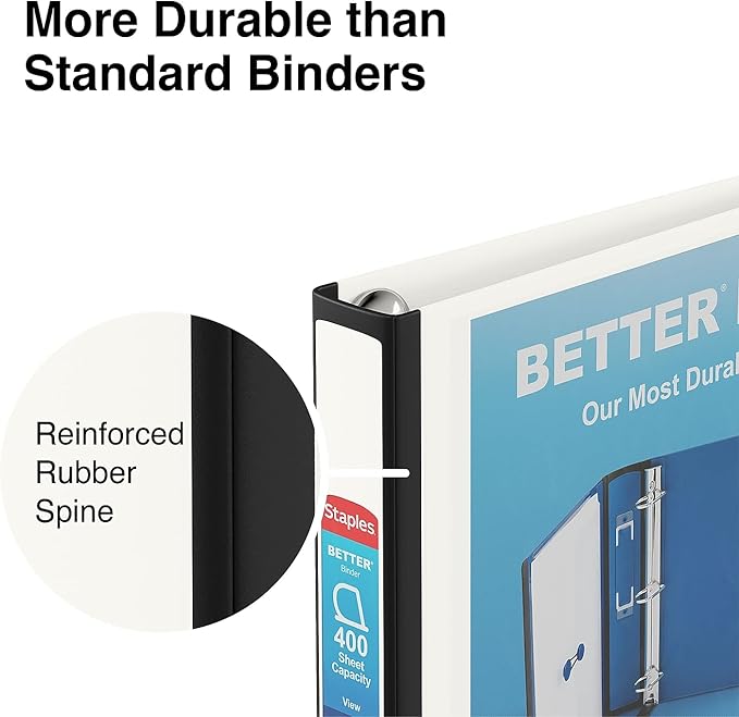 Staples Heavy-Duty 1.5-Inch D-Ring Binder – Large Capacity 3-Ring Binder with Pockets & Spine Label for School & Office