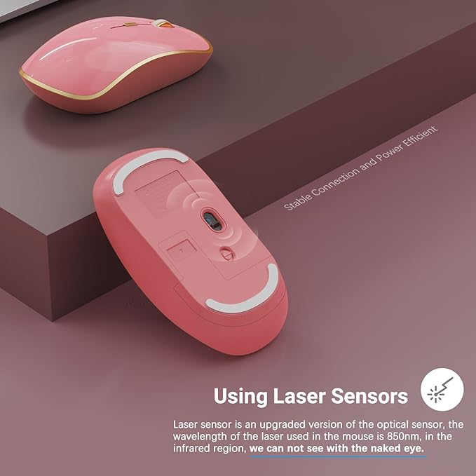JOYACCESS Wireless Mouse for Laptop - Ultra Thin, Silent, 2400 DPI Portable Optical Mouse for Laptop,Computer,MacBook,Windows, Chromebook, PC - Pink