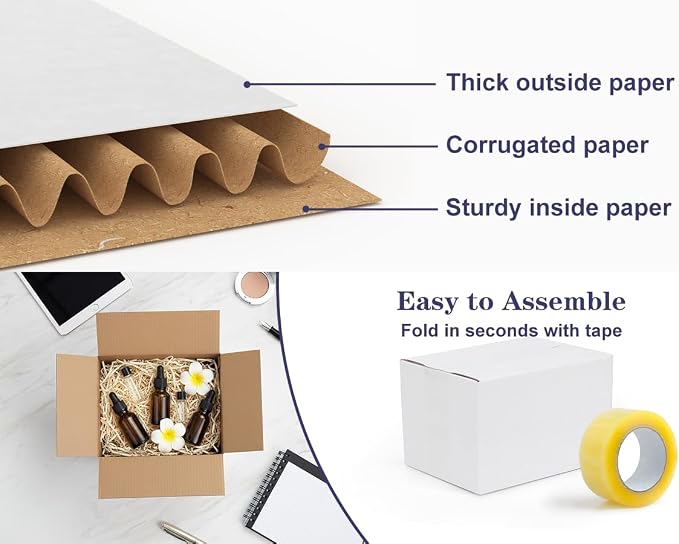 Small Shipping Boxes 8x6x6 Set of 6 | White Corrugated Cardboard, Box for Packaging Small Business Mailing Moving Gifts Wrap, Easy Assemble