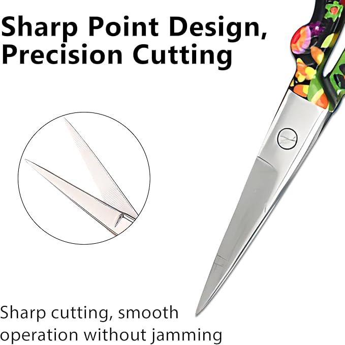 Sharp Embroidery and Crafting Scissors with Leather Cover, 3.62 inch Stainless Steel Stork Shaped Scissors for Needlework and DIY Crafts, Black Flower, J5064
