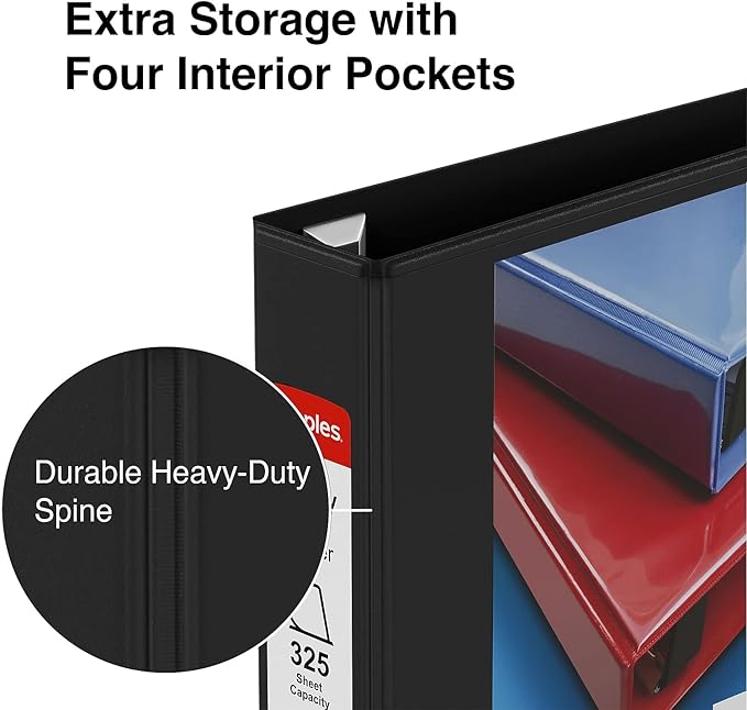 Staples Heavy-Duty 1.5-Inch D-Ring View Binder, Black – Durable 3-Ring Binder for School & Office Organization