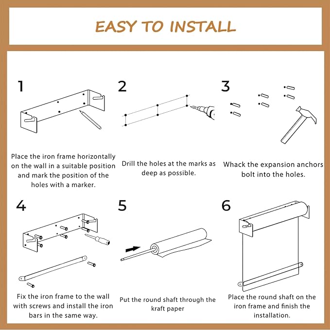 24" Kraft Paper Dispenser Wall Mount，Butcher Paper Dispenser，Paper Roll Cutter to Do Lists,Ideal for Home,Office Wall Paper Holder with Serrated Edge Cut Bar-Brown