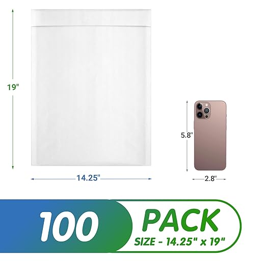 Kraft Bubble Mailers 14.25 x 19 Inch White, Padded Envelopes Self Seal, Pack of 100, Bubble Lined Kraft Paper Mailing Envelopes for Shipping