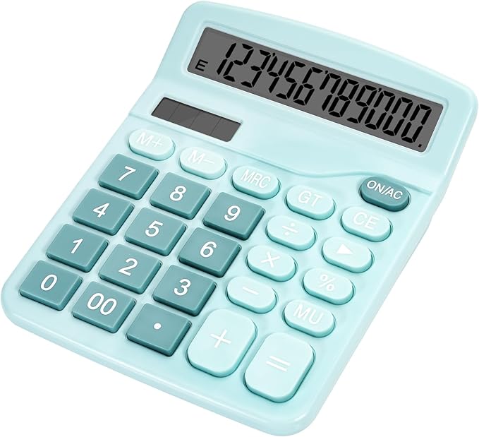 Cute Light Blue Desktop Calculator with Big Buttons, Dual Power Source, Solar and Battery, Large Display Screen - Perfect for Office, Teachers, and Students (Light Blue)