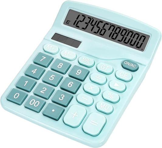 Cute Light Blue Desktop Calculator with Big Buttons, Dual Power Source, Solar and Battery, Large Display Screen - Perfect for Office, Teachers, and Students (Light Blue)