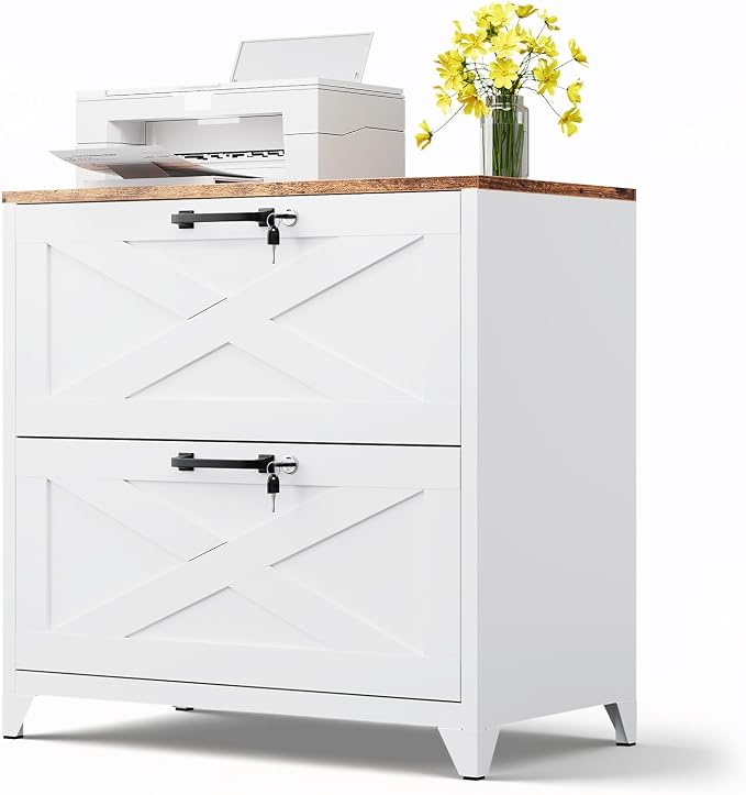 MIIIKO 2 Drawer Lateral File Cabinet with Lock,Metal Filing Storage Cabinets for Home Office,Files Folders Letter/Legal/A4 Size(White)