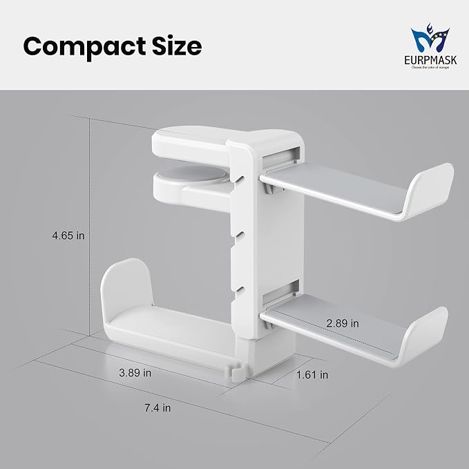 EURPMASK 3-in-1 Rotating Headphone Stand w/2 Detachable Controller Holders | Adjustable Clamp-on Headset Holder Hanger,360°Swivel,Gaming Headset Hanger,Cable Organizer,Keep Headphones Secure&Desk Tidy