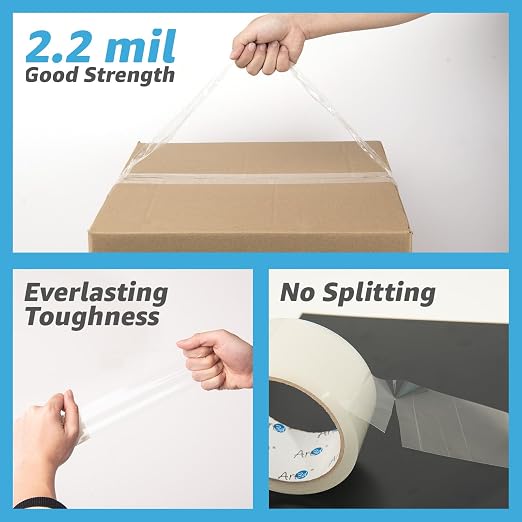 Art3d 12 Rolls Clear Packing Tape, 1.88" x 55yds, Heavy Duty | 2.2 mil Thick, Carton Sealing, Strong Adhesive Tape for Shipping Moving Boxes, Home and Office Use