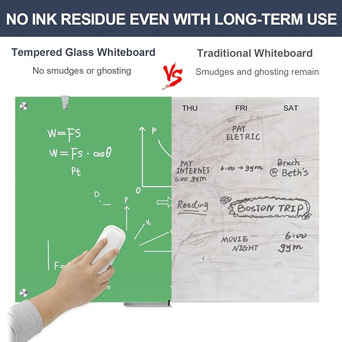 Glass Whiteboard 36x24 Magnetic White Board Dry Erase Board for Wall | Magnetic Surface, Dry Erase, Large Frameless Glass Whiteboard, Ideal for Office Home School Classroom Kitchen