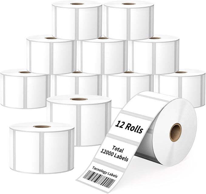 2.25" x 1.25" Direct Thermal Labels,Compatible with Zebra ZD410 ZD411 LP2824 ZD421 ZD420 GK420d, Rollo, MU,12 Rolls 12000 Pcs 2-1/4x1-1/4 Barcode Self-Adhesive Address Shipping Stickers