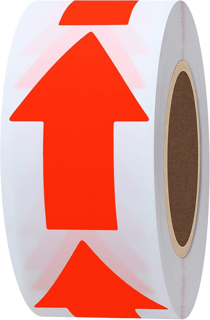Hybsk Arrow Stickers Bright Eye-Catching Versatile Arrow Signs for Office Marking Plans Total 500 Labels Per Roll (Fluorescence Red)