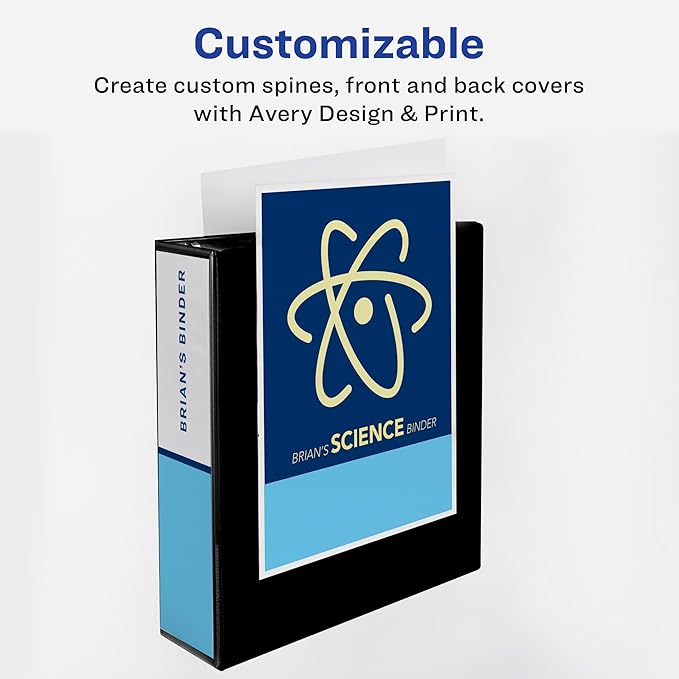 Avery Heavy-Duty View 3 Ring Binder, 3" One Touch Slant Rings, Holds 8.5" x 11" Paper, 1 Black Binder (05600)
