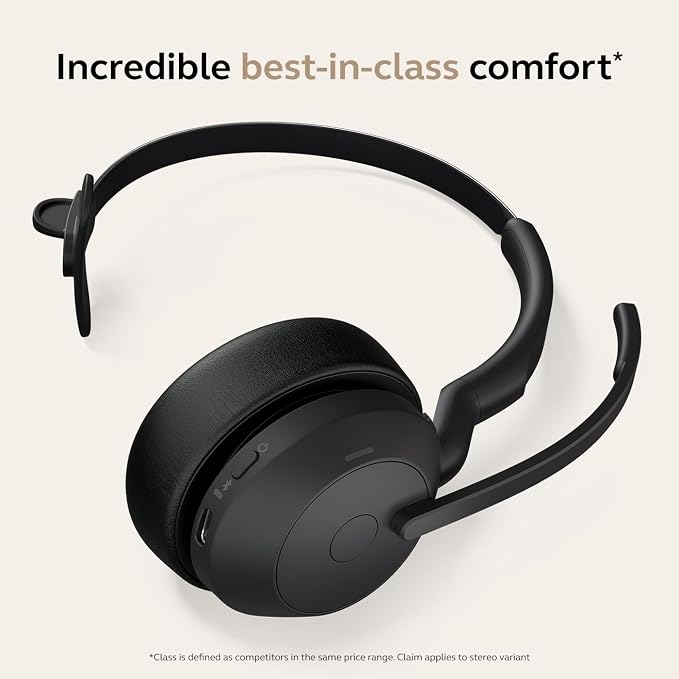 Jabra Evolve2 55 Mono Wireless Headset - Features AirComfort Technology, Noise-Cancelling Mics & Active Noise Cancellation - Works with UC Platforms Such as Zoom & Google Meet - Black