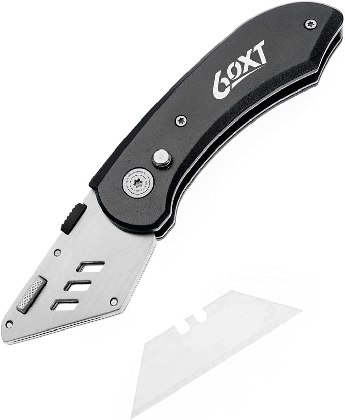 Utility Knife Folding Safety Lock Quick Change with 10 Extra SK5 Replacement Blade Lightweight Aluminum Handle & Pocket Clip Multi-Use Box Cutter Office Home Art Diy Great Gift Choice (New.Black)