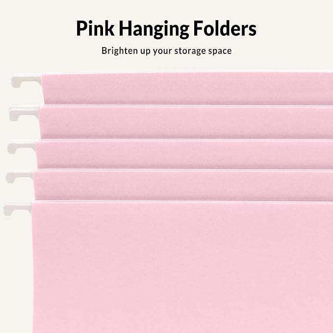 SUNEE 25 Pack Hanging File Folders, Pink Folders, Hanging File Folders Letter Size with 1/5-cut Tabs, Stay Organized for Your Home and Office Bulk File and Documents