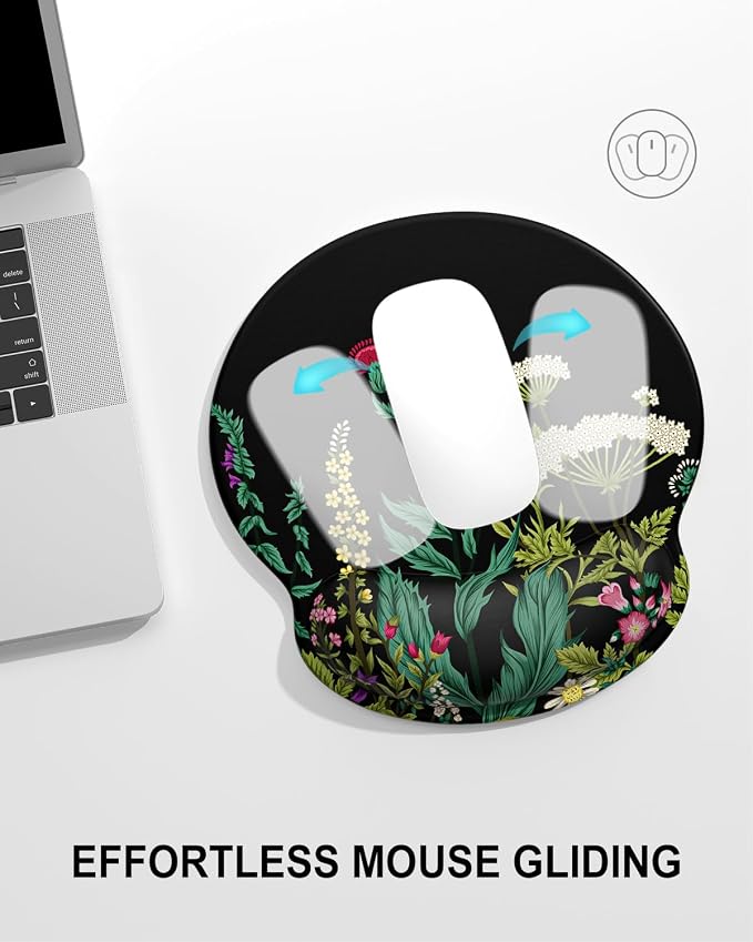 Auhoahsil Ergonomic Mouse Pad with Wrist Rest, Comfortable Silicone Non-Slip Computer Pain Relief Gel Mouse Mat with Wrist Support for Gaming, Work, Office, Women & Men, Cute Pattern, Night Flowers