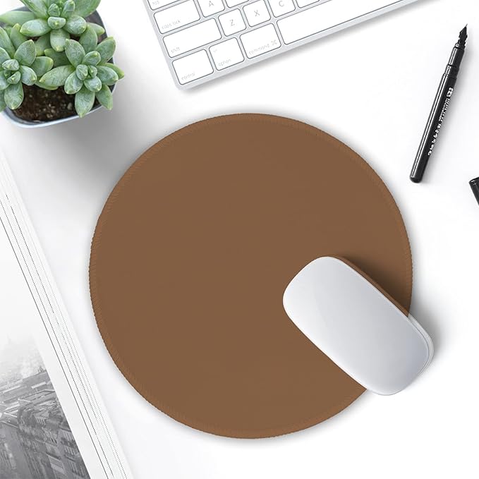 Hsurbtra Mouse Pad, Premium-Textured Small Round Mousepad 8.7 x 8.7 Inch Brown, Stitched Edge Anti-Slip Waterproof Rubber Pretty Cute Computer Mat for Office Home Gaming Laptop Men Women Kids