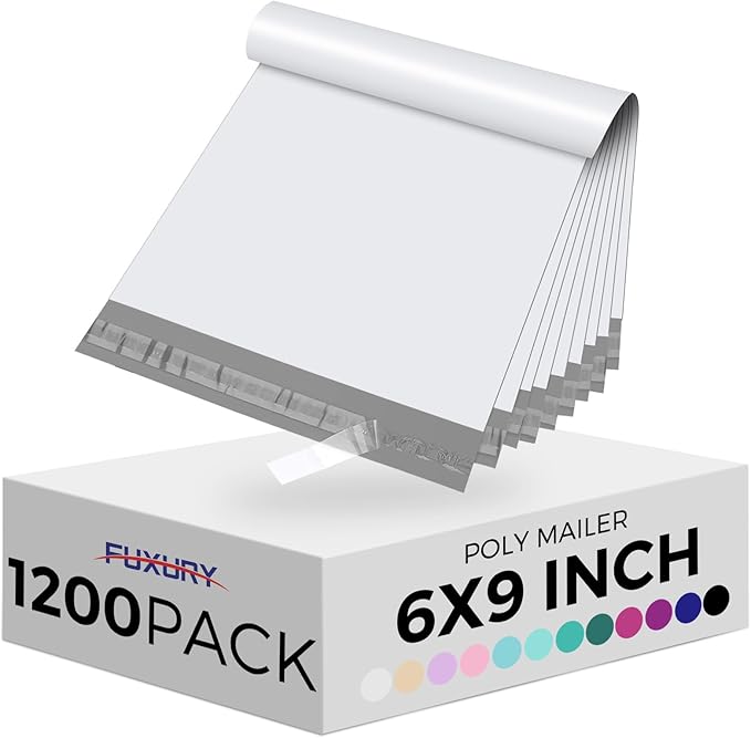 Fuxury Poly Mailers 6x9 Inch 1200 Pcs, Bulk Shipping Bags for Clothing, Strong Adhesive Shipping Envelopes for Small Business Suppliers,Waterproof Mailers Poly Bags Mailing Envelopes White