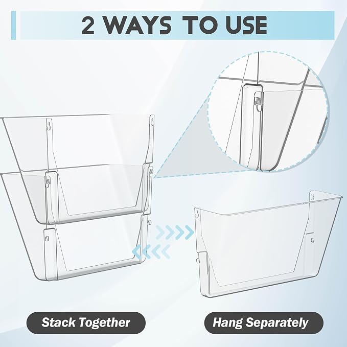 Gawerk Clear Acrylic Single Pocket, Plastic Hanging Wall Mount File Holder for Office Home (Black, 3 Pack)