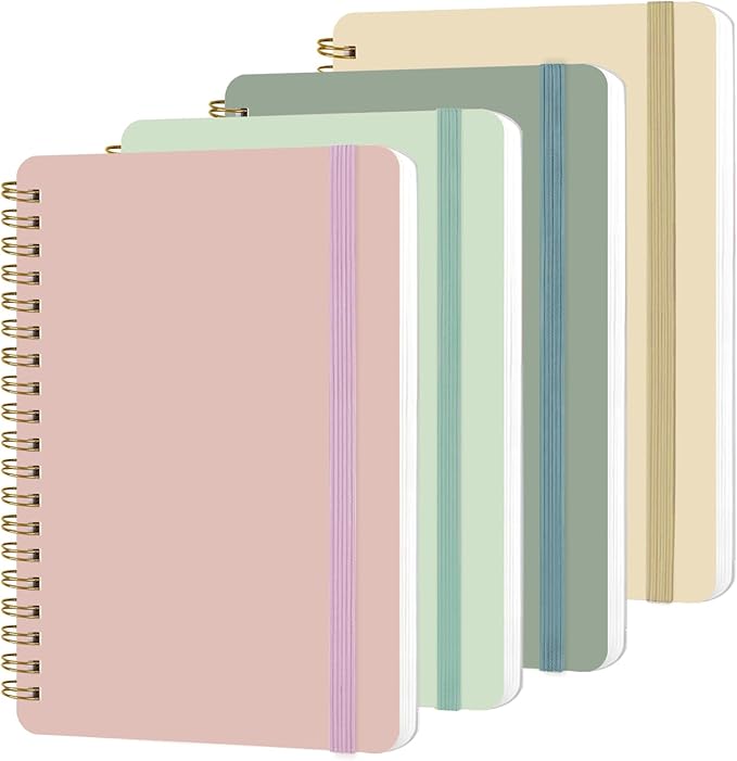 4 PCS Small Spiral Notebook 5x7, Spiral Journal Notebook, Notebooks for Work, School, Small Notebooks 5x7 with Strap, Cute Notebooks for Women 50 Sheets (Green)
