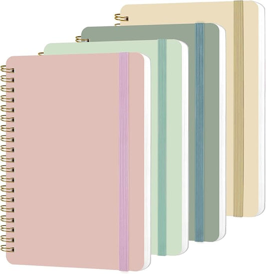 4 PCS Small Spiral Notebook 5x7, Spiral Journal Notebook, Notebooks for Work, School, Small Notebooks 5x7 with Strap, Cute Notebooks for Women 50 Sheets (Green)