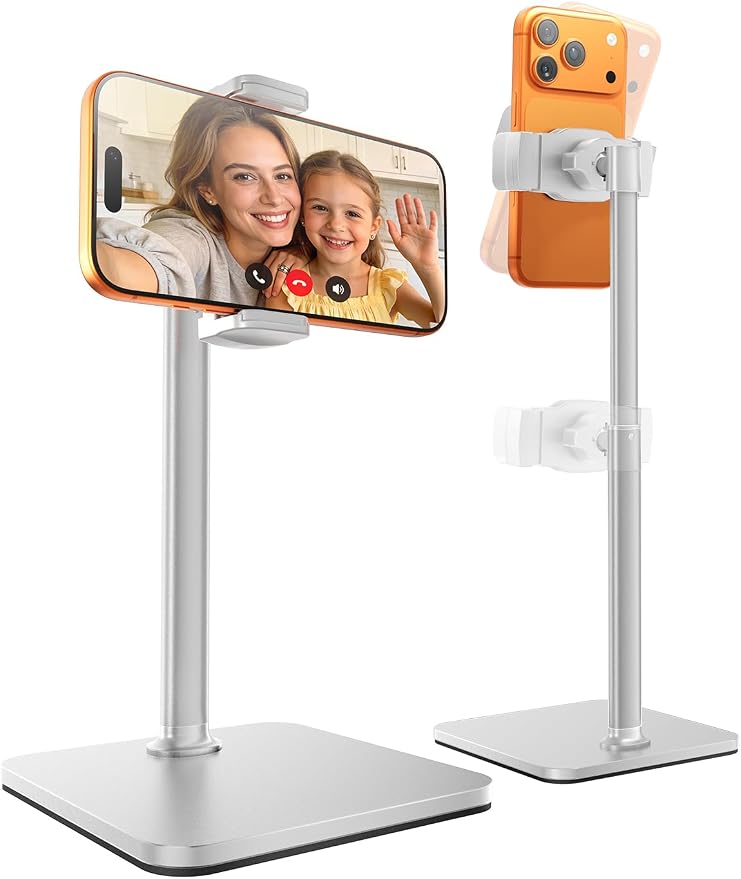 tounee Phone Stand for Desk, 8-11" Height Adjustable Cell Phone Holder for Live Streaming, Video Recording, TikTok – Compatible with iPhone 17/16/15, Samsung, All 4-7" Smartphones -White