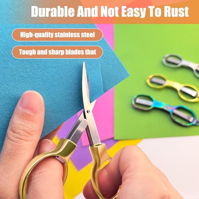 2PCS Folding Scissors, Portable Travel Scissor, Gift for Men Glasses Shaped Mini Shear Telescopic Cutter, Anti Rust Stainless Steel Scissors for Fishing Sewing Home Office-Gold