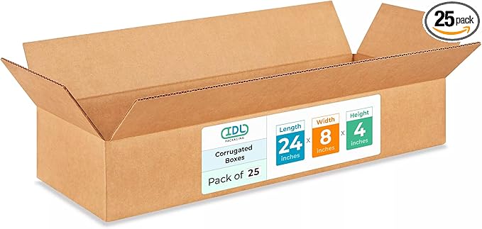 Large Shipping & Moving Boxes 24"L x 8"W x 4"H (25-Pack) - Extra Strength 200 lb vs Regular - USA-Made Corrugated Heavy Duty Moving Boxes - Large Moving Box for Delivering by IDL Packaging
