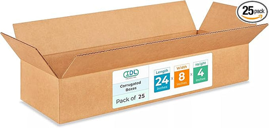 Large Shipping & Moving Boxes 24"L x 8"W x 4"H (25-Pack) - Extra Strength 200 lb vs Regular - USA-Made Corrugated Heavy Duty Moving Boxes - Large Moving Box for Delivering by IDL Packaging