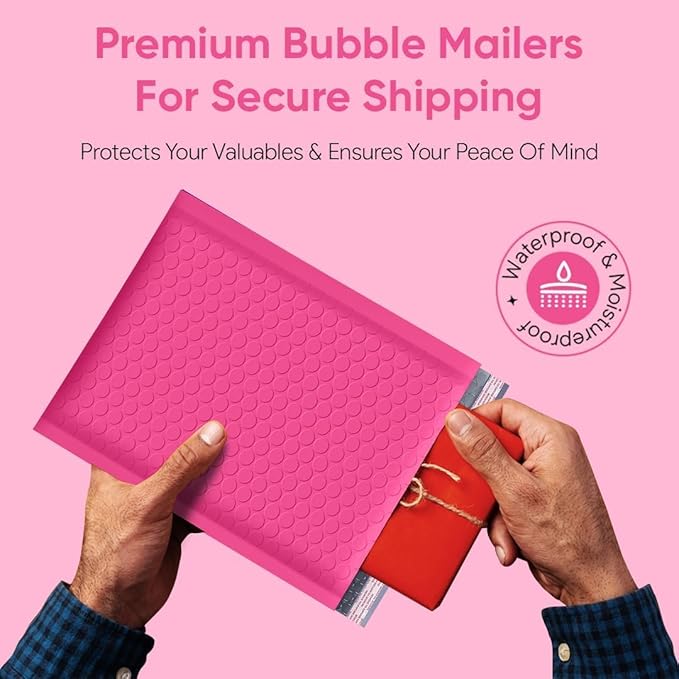Hot Pink Small Poly Bubble Mailers 4x8 inch #000 | Self Seal Padded Envelopes | Cushioned Bubble Mailer | WaterProof trading card sports card | Lightweight mailing Shipping Bags | 1000 Pack Bulk